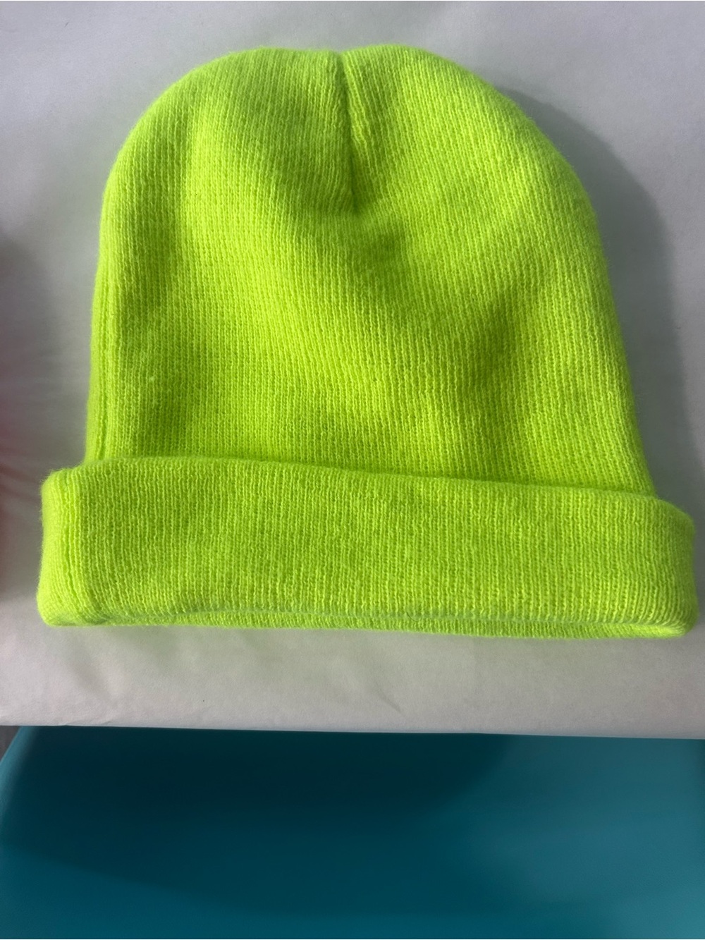 Neon green  Folded Cuff Beanie Hat - Lightweight Knit